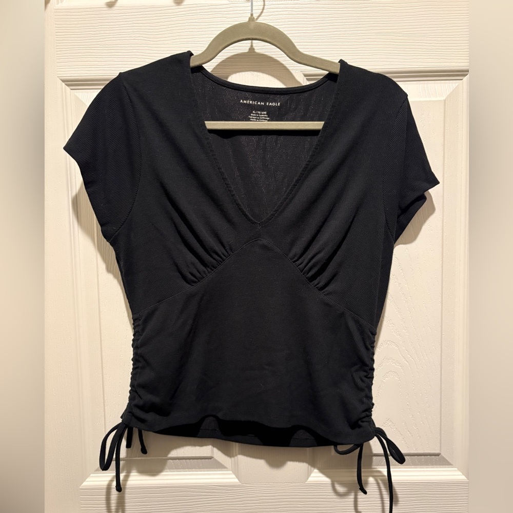 American Eagle Outfitters Black Ruched Crop Top